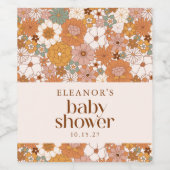 レトロパーソナライズされたベビーシャワーフローラ自然アート ワインラベル (シングルラベル)