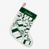 レトロパーソナライズされたホワイトグリーンギフト スモールクリスマスストッキング (正面 (吊り時))