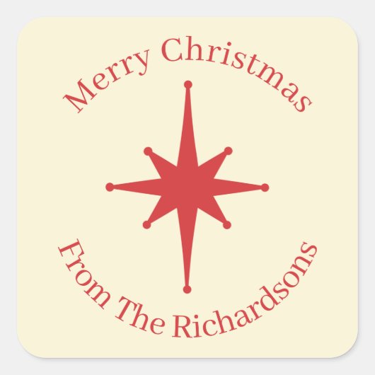 レトロパーソナライズされたミッドセンチュリークリスマススター スクエアシール (正面)