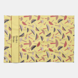 レトロパーソナライズされたミッド・センチュリー・キノコ菌 キッチンタオル