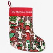 レトロパーソナライズされたミニマリストキノコの休日 スモールクリスマスストッキング (正面)