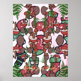 レトロパーソナライズされたミニマリストキノコの休日 ポスター