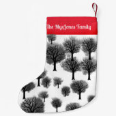 レトロパーソナライズされたミニマリストブラックホリデーツリー スモールクリスマスストッキング (裏面)