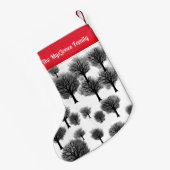 レトロパーソナライズされたミニマリストブラックホリデーツリー スモールクリスマスストッキング (裏面 (吊り時))