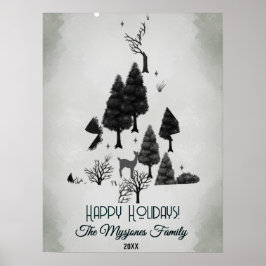 レトロパーソナライズされたミニマリストブラックホリデーツリー ポスター