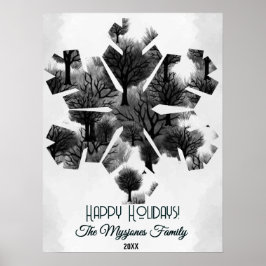 レトロパーソナライズされたミニマリストブラックホリデーツリー ポスター