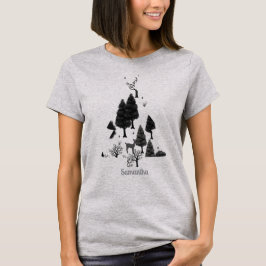 レトロパーソナライズされたミニマリストブラックホリデーツリー Tシャツ