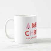 レトロパーソナライズされたメリークリスマスツリーピンク&レッド コーヒーマグカップ (左)