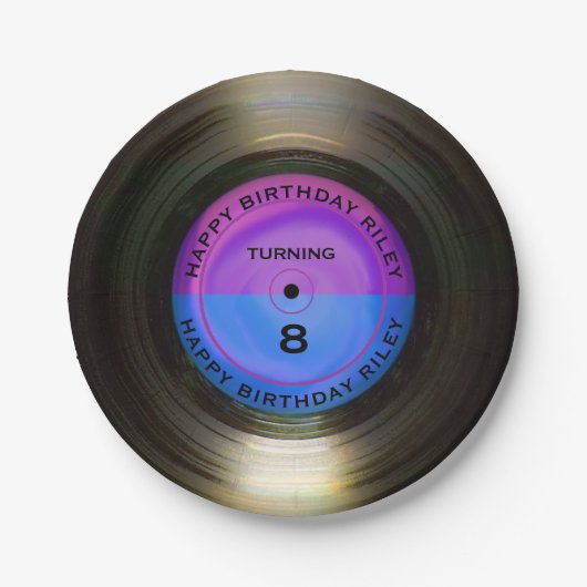 レトロパーソナライズされたレコード誕生日パーティー ペーパープレート (正面)