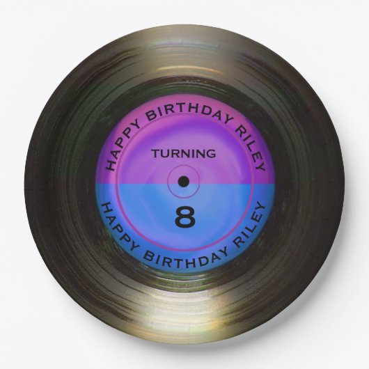 レトロパーソナライズされたレコード誕生日パーティー ペーパープレート (正面)