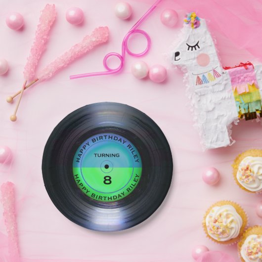 レトロパーソナライズされたレコード誕生日パーティー ペーパープレート (パーティー)