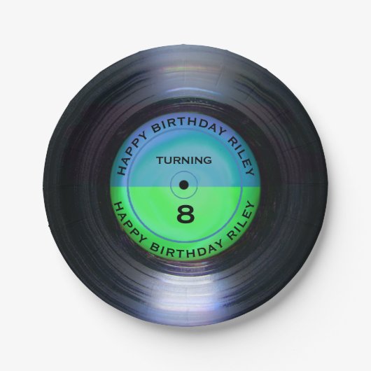 レトロパーソナライズされたレコード誕生日パーティー ペーパープレート (正面)