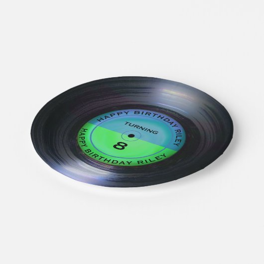 レトロパーソナライズされたレコード誕生日パーティー ペーパープレート (アングル)