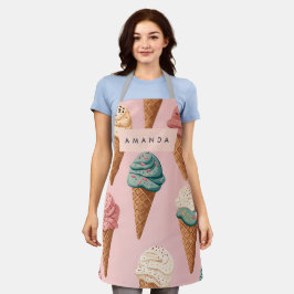 レトロパーソナライズされたヴィンテージアイスクリームコーンパターン エプロン