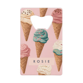 レトロパーソナライズされたヴィンテージアイスクリームコーンパターン クレジットカード栓抜き