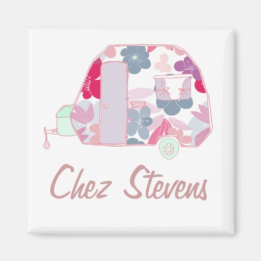 レトロパーソナライズされたヴィンテージキャラバンデザイン磁石 マグネット (正面)