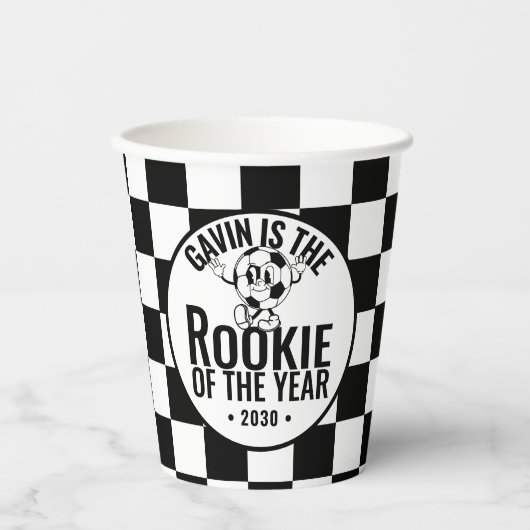 レトロパーソナライズされたヴィンテージサッカー誕生日パーティー 紙コップ (正面)