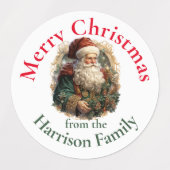 レトロパーソナライズされたヴィンテージサンタクリスマスウィーズ ラベル (デザイン1)