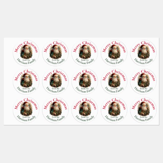 レトロパーソナライズされたヴィンテージサンタクリスマスウィーズ ラベル (シート)