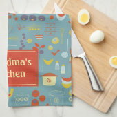 レトロパーソナライズされたヴィンテージ料理パターン キッチンタオル (四つ折り)