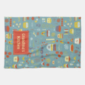 レトロパーソナライズされたヴィンテージ料理パターン キッチンタオル (横)