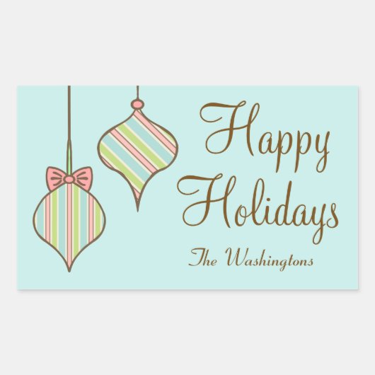 レトロパーソナライズされた休日オーナメントギフトステッカー 長方形シール (正面)