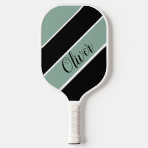 レトロパーソナライズされた名ストライプのパターン黒 ピックルボールラケット