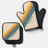 レトロパーソナライズされた名 鍋つかみ&鍋敷きセット (正面/裏面)