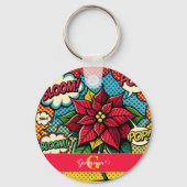 レトロパーソナライズされた漫画ブックアポップ・アートのートポインセチア キーホルダー (裏面)