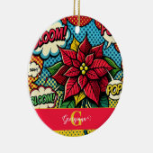 レトロパーソナライズされた漫画ブックアポップ・アートのートポインセチア セラミックオーナメント (右)