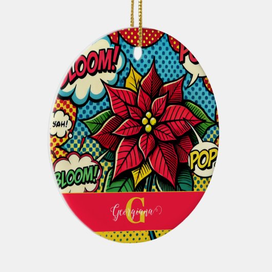 レトロパーソナライズされた漫画ブックアポップ・アートのートポインセチア セラミックオーナメント (右)