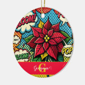 レトロパーソナライズされた漫画ブックアポップ・アートのートポインセチア セラミックオーナメント (左)