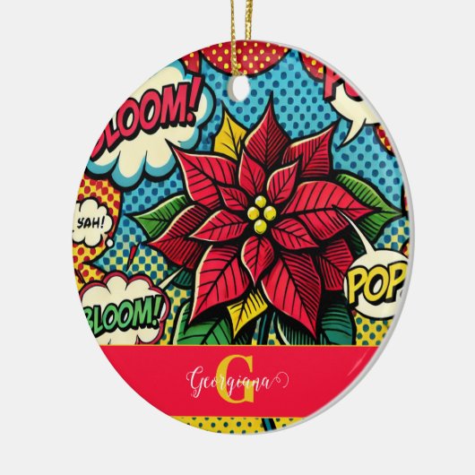 レトロパーソナライズされた漫画ブックアポップ・アートのートポインセチア セラミックオーナメント (左)