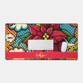 レトロパーソナライズされた漫画ブックアポップ・アートのートポインセチア デスクマット (キーボード&マウス)