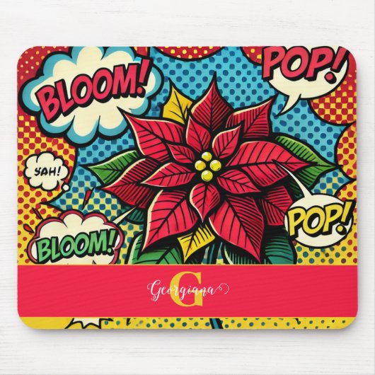 レトロパーソナライズされた漫画ブックアポップ・アートのートポインセチア マウスパッド (正面)