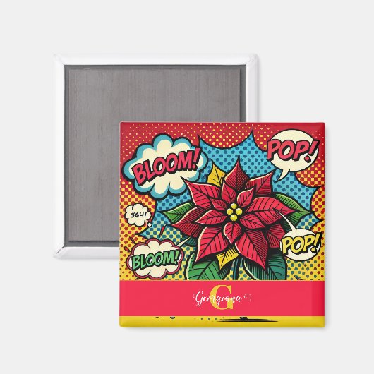 レトロパーソナライズされた漫画ブックアポップ・アートのートポインセチア マグネット (正面/裏面)