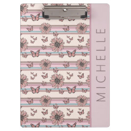 レトロパーソナライズされた花と名前フローラデイジー クリップボード