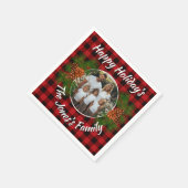 レトロパーソナライズされた赤い格子模様ピネコン スタンダードカクテルナプキン (角)