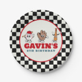 レトロパーソナライズされた野球誕生会 ペーパープレート (正面)