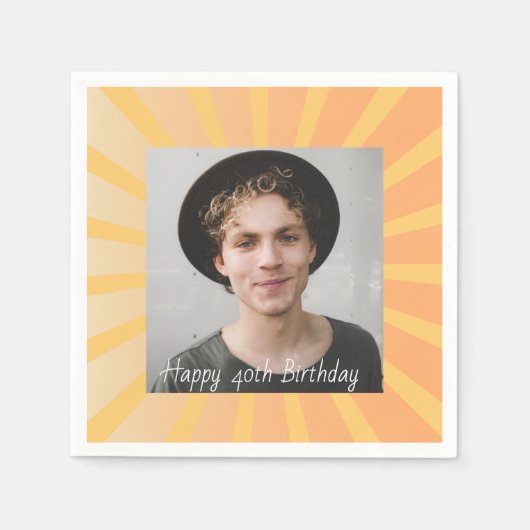 レトロパーソナライズされた40歳の誕生日の写真 スタンダードカクテルナプキン (正面)