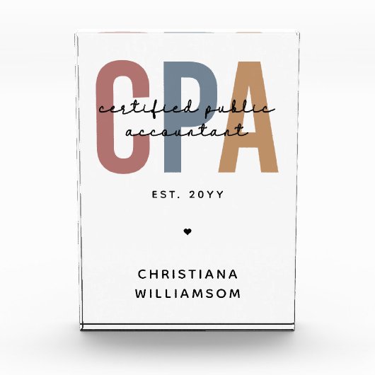レトロパーソナライズされたCPA公認会計士 フォトブロック (正面)