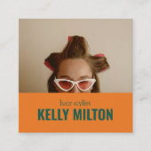 レトロパーソナライズフォトヘアドライザー理容師サロン スクエア名刺 (正面)