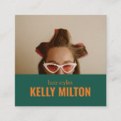 レトロパーソナライズフォトヘアドライザー理容師サロン スクエア名刺 (正面)