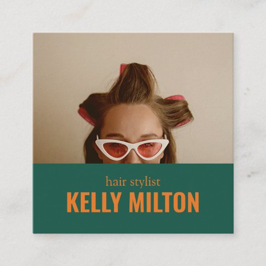 レトロパーソナライズフォトヘアドライザー理容師サロン スクエア名刺 (正面)
