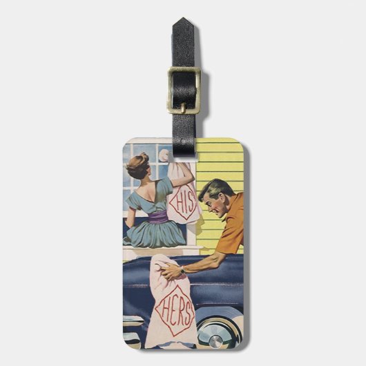 レトロパーソナライズ彼の彼女のカップルのギフト荷物タグ ラゲッジタグ (正面縦)