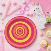 レトロパーティープレートとオレンジ色のホットピンクイエロー ペーパープレート (パーティー)