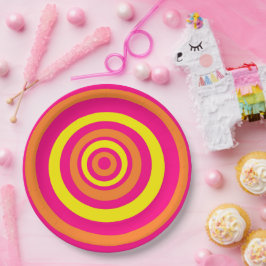 レトロパーティープレートとオレンジ色のホットピンクイエロー ペーパープレート