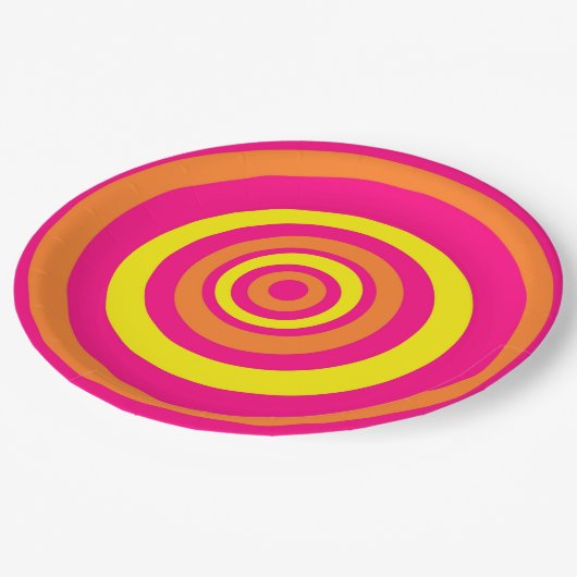 レトロパーティープレートとオレンジ色のホットピンクイエロー ペーパープレート (アングル)