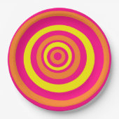 レトロパーティープレートとオレンジ色のホットピンクイエロー ペーパープレート (正面)