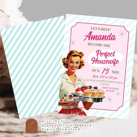 レトロパーフェクトハウスワイザー50のブライダルシャワー 招待状